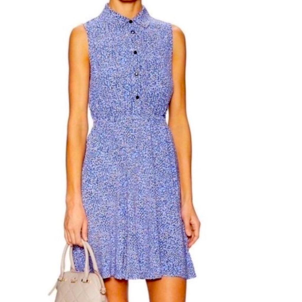 Kate Spade Petals Shirt Dress Floral Print Button Front Elastic Waist Blue Sz S